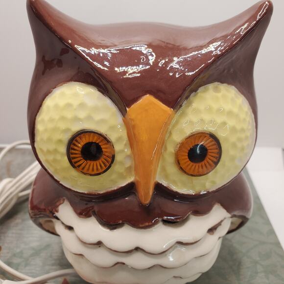 Vtg Ceramic Brown Owl Bedside Night Light Up Eyes 6 Inch Electric Switch Lamp - Picture 15 of 15